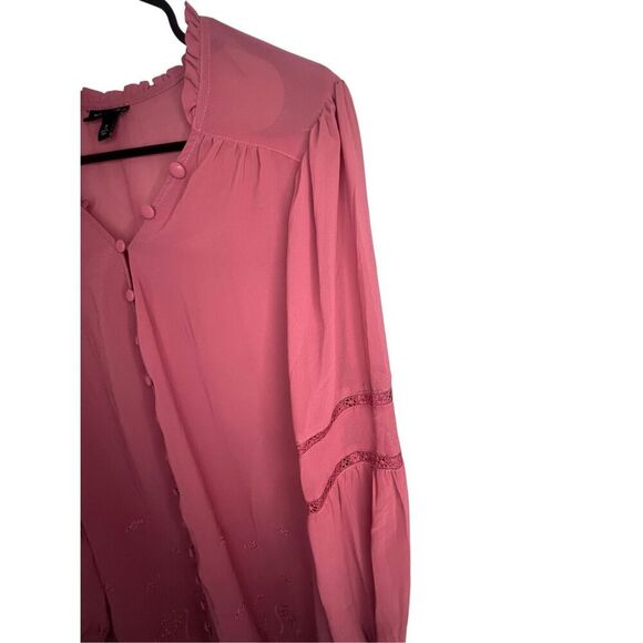 Torrid Chiffon Smocked Collar Embroidered Long Sleeve Button Up Blouse - Picture 2 of 6